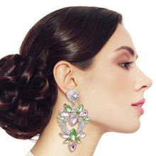 Load image into Gallery viewer, Light Pink Green Glass Crystal Heart Earrings
