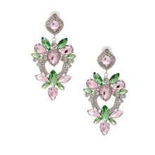 Load image into Gallery viewer, Light Pink Green Glass Crystal Heart Earrings
