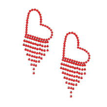 Load image into Gallery viewer, Fringe Red Large Pave Heart Earrings for Women
