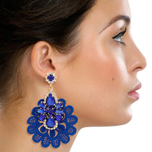 Load image into Gallery viewer, Royal Blue Fabric Lace Crystal Earrings

