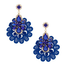 Load image into Gallery viewer, Royal Blue Fabric Lace Crystal Earrings
