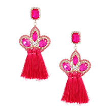 Load image into Gallery viewer, Fuchsia Triple Tassel Stone Earrings
