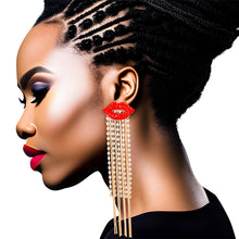 Load image into Gallery viewer, Lips Shoulder Duster Gold Earrings
