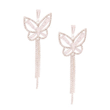 Load image into Gallery viewer, Silver Butterfly Fringe Earrings
