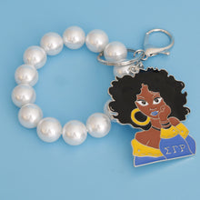 Load image into Gallery viewer, Blue Gold Woman Pearl Keychain
