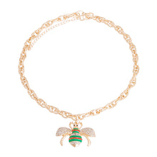 Load image into Gallery viewer, Green Striped Bee Chain Link Necklace
