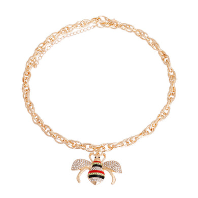 Red Striped Bee Chain Link Necklace