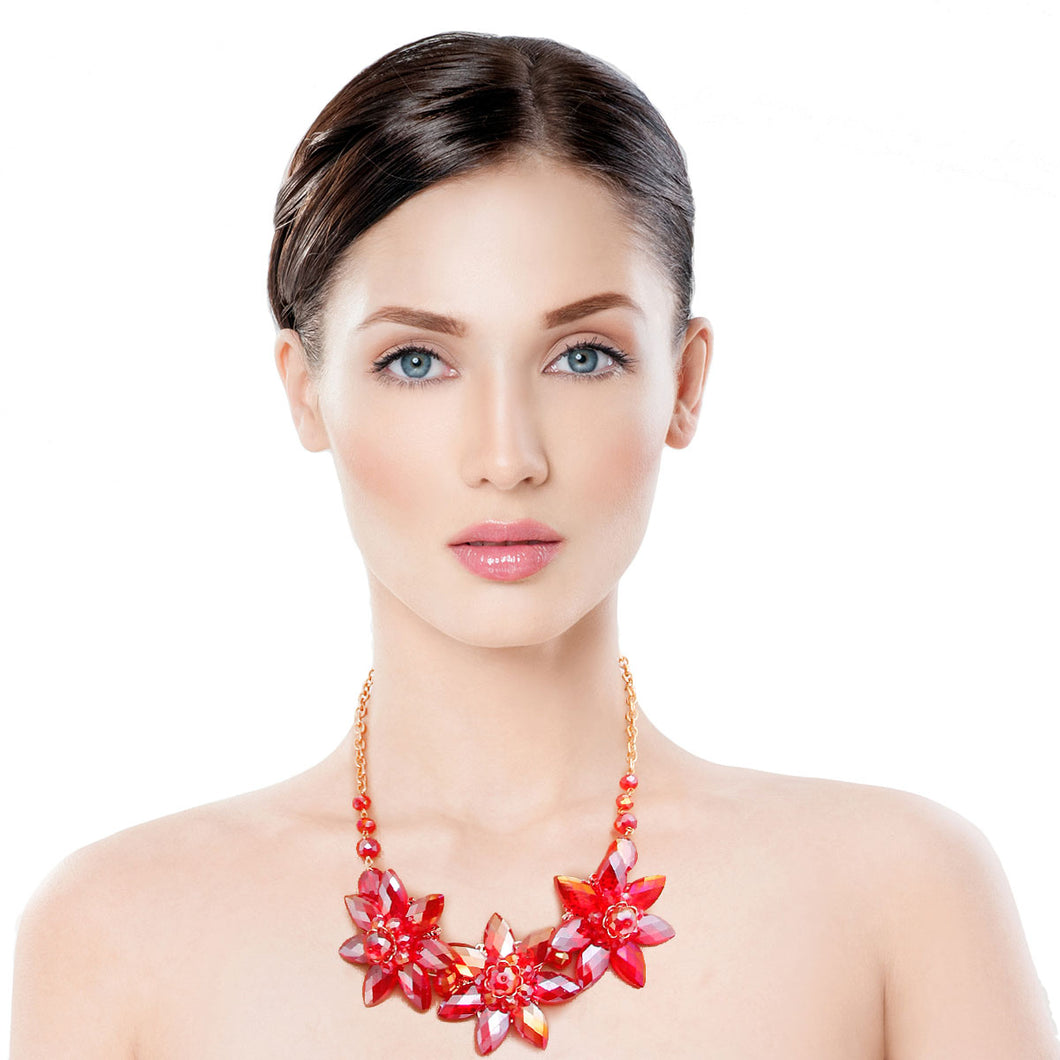 Red Crystal Flower Collar Set