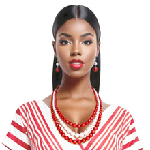 Load image into Gallery viewer, Pearl Necklace Red White 3 Strand for Women
