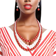 Load image into Gallery viewer, Pearl Necklace Red White 3 Strand for Women
