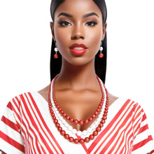 Load image into Gallery viewer, Pearl Necklace Red White 3 Strand for Women
