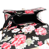 Black Floral Flal Top Handle Handbag Set