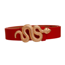 Load image into Gallery viewer, Red and Gold Snake Designer Belt
