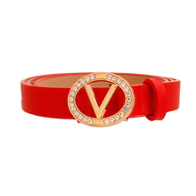 Load image into Gallery viewer, Red and Gold Rhinestone V Designer Belt
