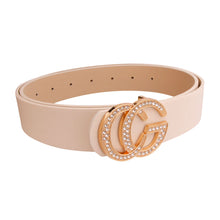 Load image into Gallery viewer, Cream and Rhinestone Gold CG Belt
