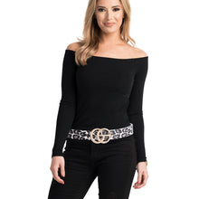 Load image into Gallery viewer, Black Leopard and Gold Monogram CG Belt
