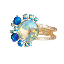 Load image into Gallery viewer, Gold Round Blue Crystals Hinge Cuff
