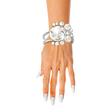 Load image into Gallery viewer, Silver Round Crystals Hinge Cuff
