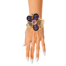 Load image into Gallery viewer, Purple Crystal Floral Leaf Cuff
