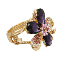 Load image into Gallery viewer, Purple Crystal Floral Leaf Cuff
