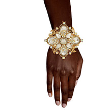 Load image into Gallery viewer, Gold Filigree Crystal Flower Cuff
