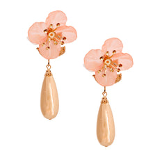 Load image into Gallery viewer, Pink Flower Gold Teardrop Earrings
