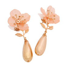 Load image into Gallery viewer, Pink Flower Gold Teardrop Earrings

