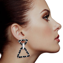 Load image into Gallery viewer, Black Woven Silver Triangle Earrings
