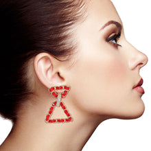 Load image into Gallery viewer, Red Woven Gold Triangle Earrings
