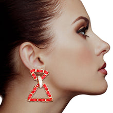 Load image into Gallery viewer, Red Woven Gold Triangle Earrings
