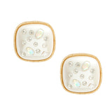 Gold Cream Pearl Square Studs