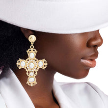 Load image into Gallery viewer, Gold AURBO Fancy Cross Earrings
