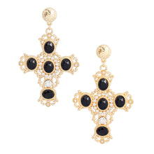 Load image into Gallery viewer, Gold Black Fancy Cross Earrings
