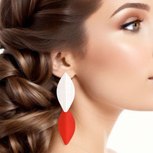 Load image into Gallery viewer, Drop Red Silver Leaf Medium Earrings for Women
