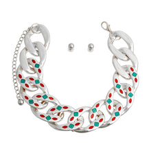 Load image into Gallery viewer, Silver Red Green Detail Chain Set
