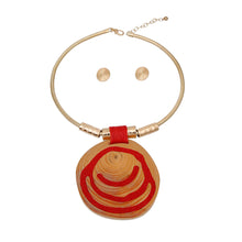 Load image into Gallery viewer, Gold and Red Swirl Circle Pendant Set
