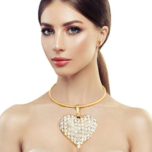Load image into Gallery viewer, Gold Rigid Collar XL Rhinestone Heart Set
