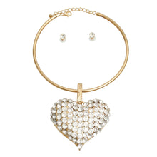 Load image into Gallery viewer, Gold Rigid Collar XL Rhinestone Heart Set

