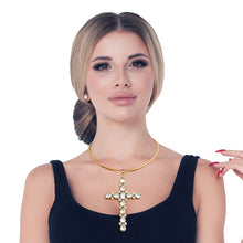 Load image into Gallery viewer, Gold Teardrop Crystal Cross Necklace
