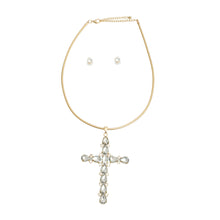 Load image into Gallery viewer, Gold Teardrop Crystal Cross Necklace
