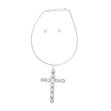 Load image into Gallery viewer, Silver Teardrop Crystal Cross Necklace
