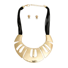 Load image into Gallery viewer, Black Leather Gold Collar Set
