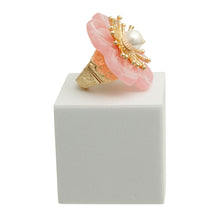 Load image into Gallery viewer, Marbled Pink Flower Gold Ring
