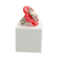 Cargar imagen en el visor de la galería, Marbled Red Flower Silver Ring
