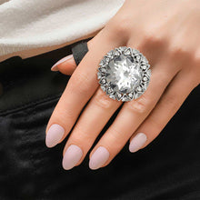 Load image into Gallery viewer, Silver Clear Crystal Vintage Cocktail Ring
