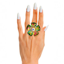 Load image into Gallery viewer, Pink Green Daisy Crystal Ring
