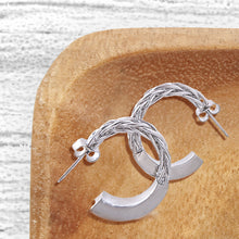 Load image into Gallery viewer, 14K White Gold Braided Post Hoops
