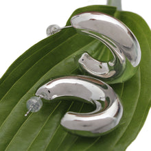 Load image into Gallery viewer, 14K White Gold Puffy Post Hoops
