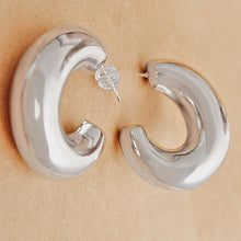 Load image into Gallery viewer, 14K White Gold Puffy Post Hoops
