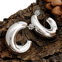 Load image into Gallery viewer, 14K White Gold Puffy Post Hoops
